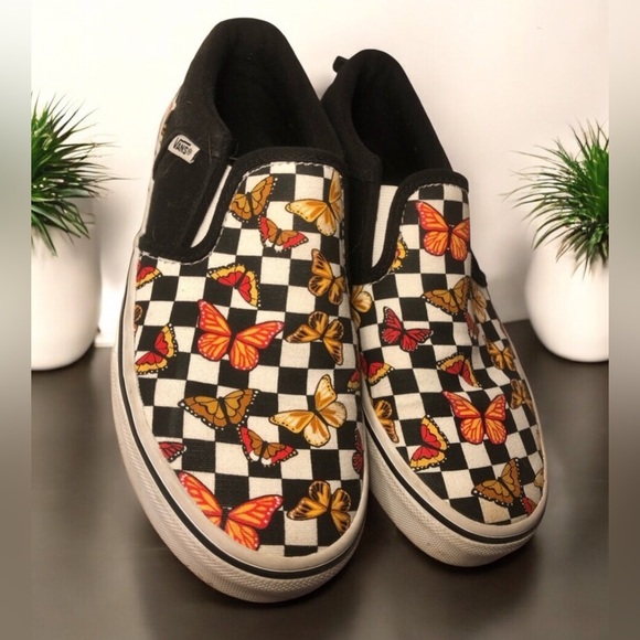 Vans Kids Slip-On Butterfly Checkered Shoes - Black and Multicolor - Picture 14 of 16